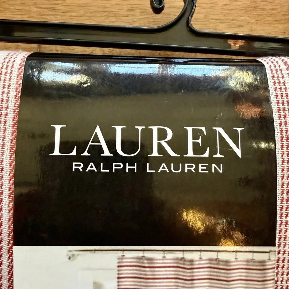 NEW! Lauren Ralph Lauren Red White Stripe Candy Cane Cloth Shower Curtain 70x72
